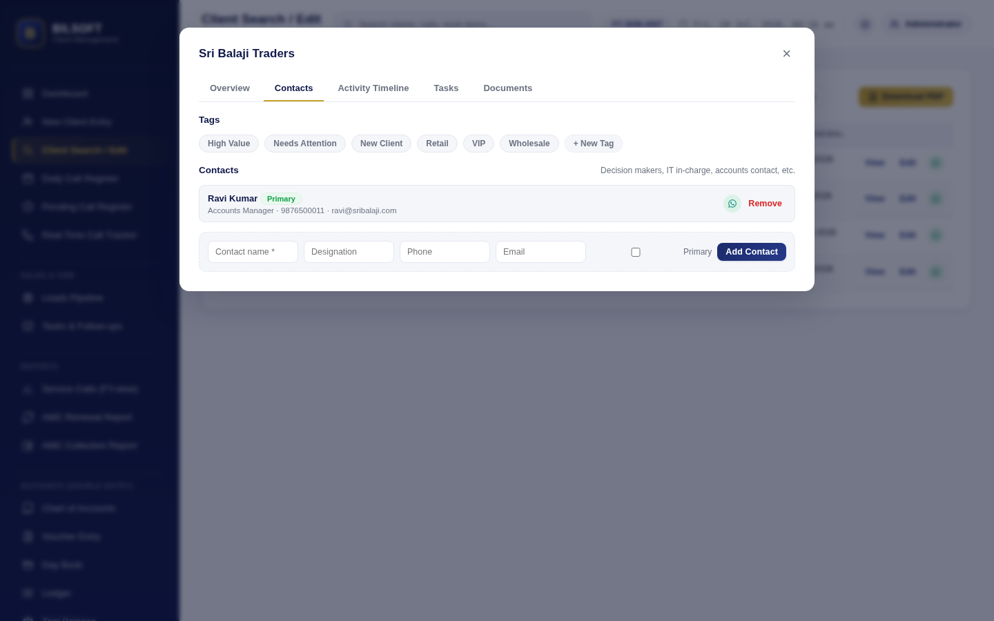 CRM client contacts and tags